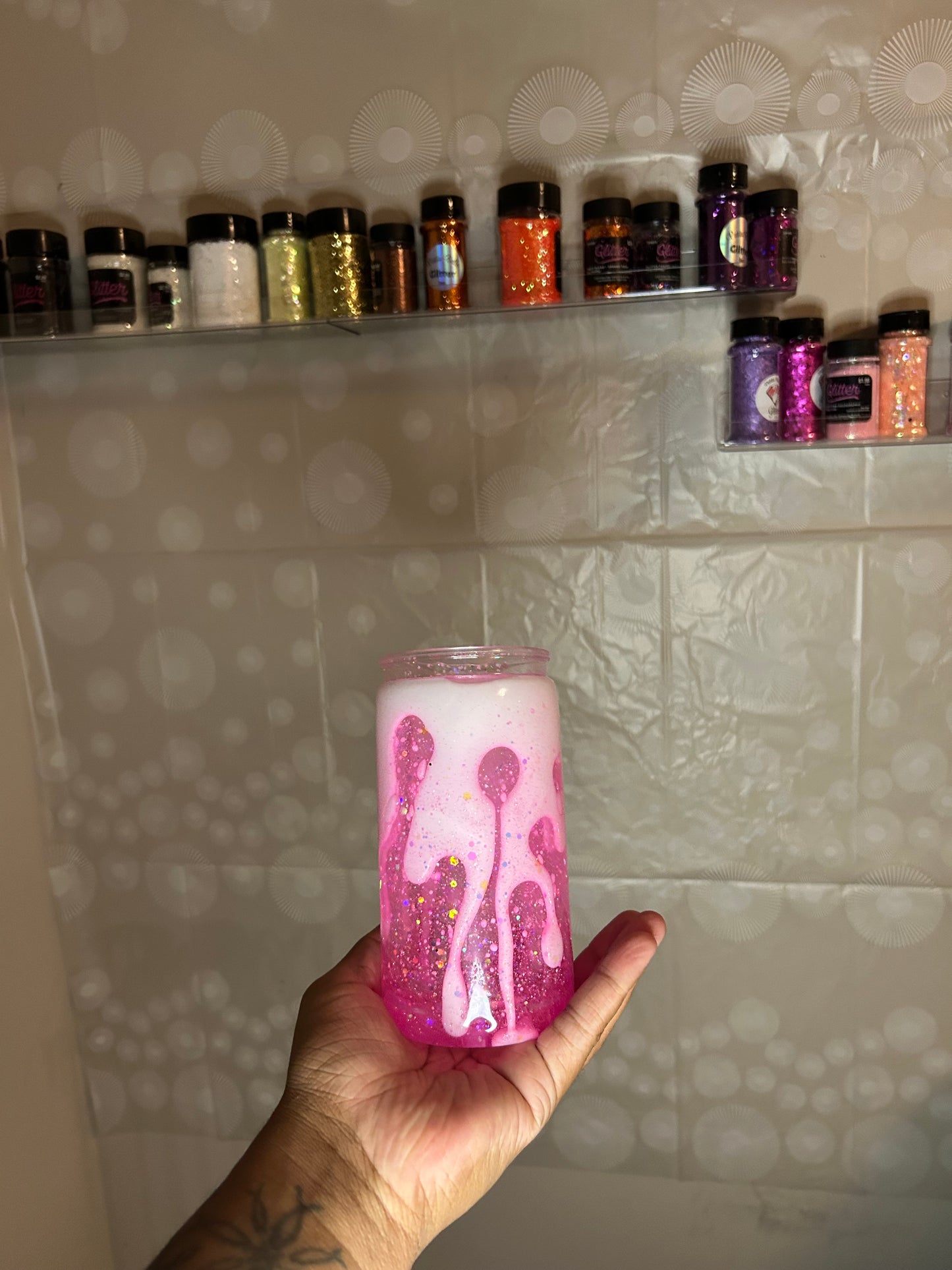 16oz Pink and White Dual Lava